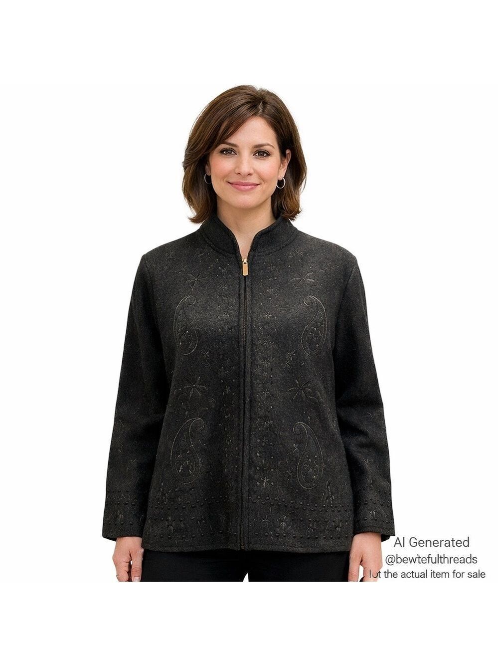 Viyella 100% Wool Black Zip Jacket – Size L – Quiet Luxury Minimalist
